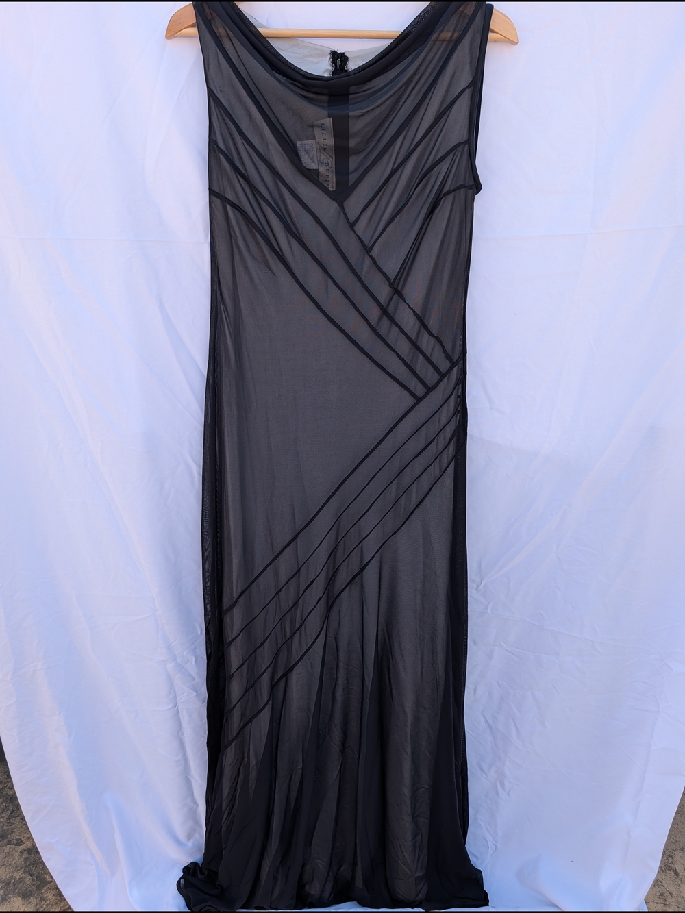 Lillie Rubin Black Sheer Maxi Dress with Diagonal Banding